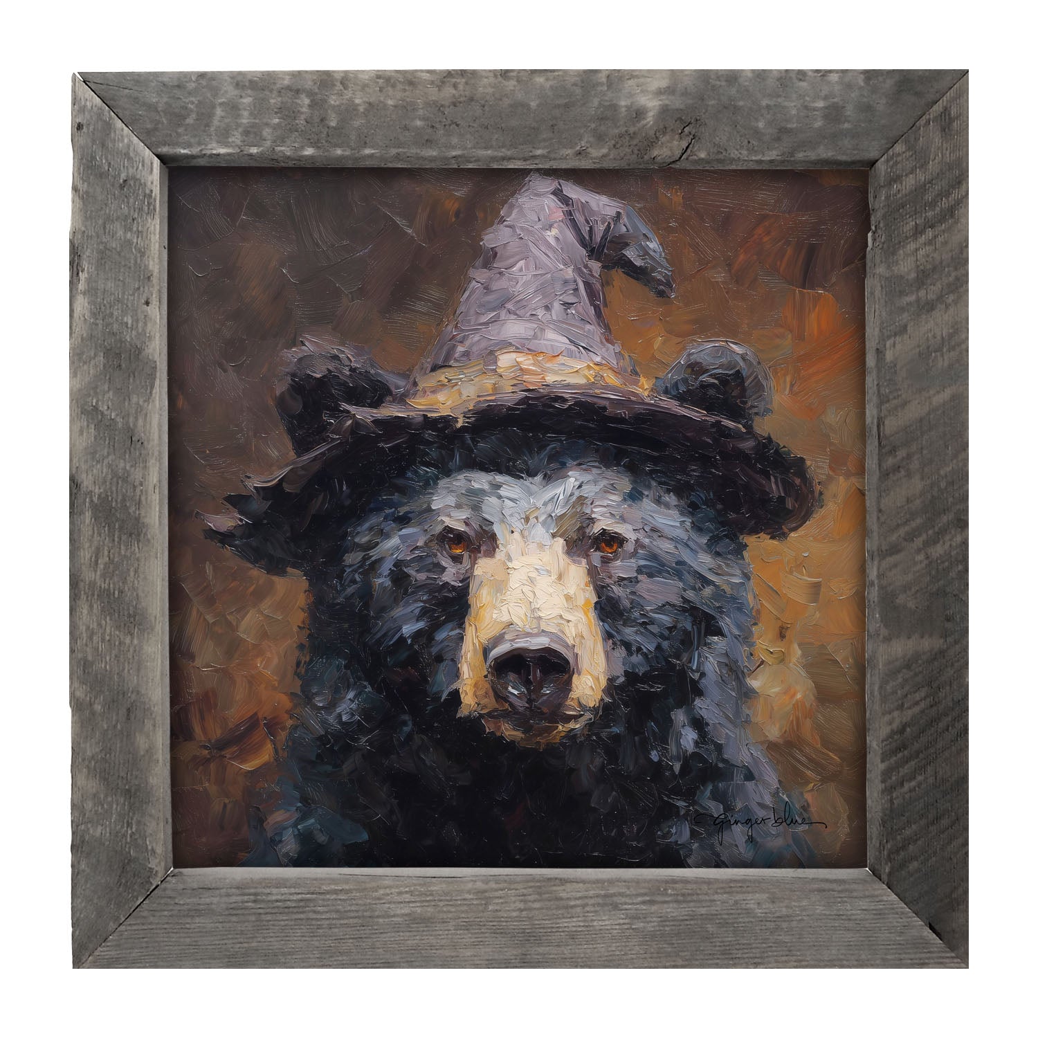 Black Bear with Witch Hat - Framed Art
