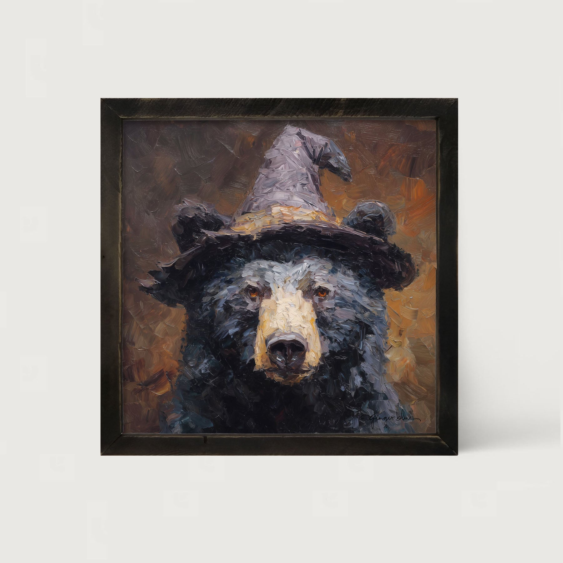 Black Bear with Witch Hat - Framed Art