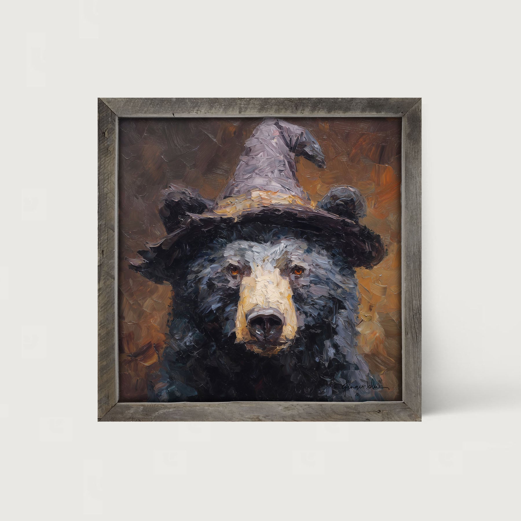 Black Bear with Witch Hat - Framed Art