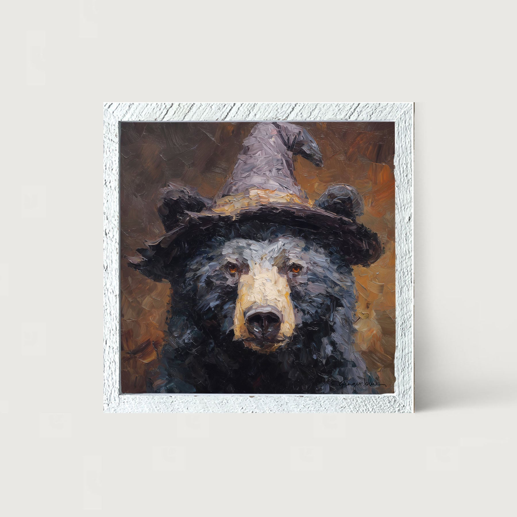 Black Bear with Witch Hat - Framed Art