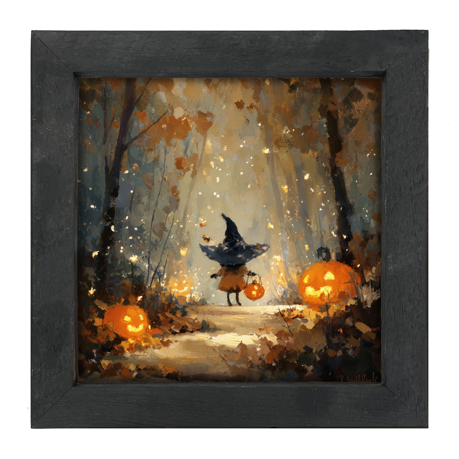 Halloween Friends - Witch on Forest Path - Framed Art