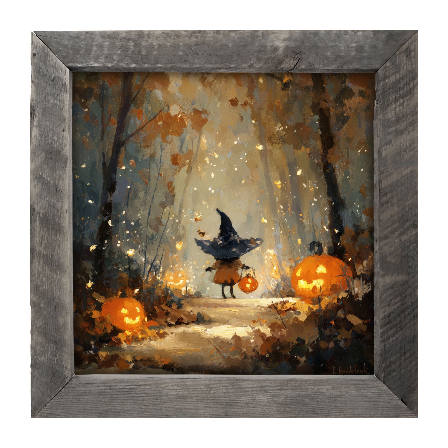 Halloween Friends - Witch on Forest Path - Framed Art