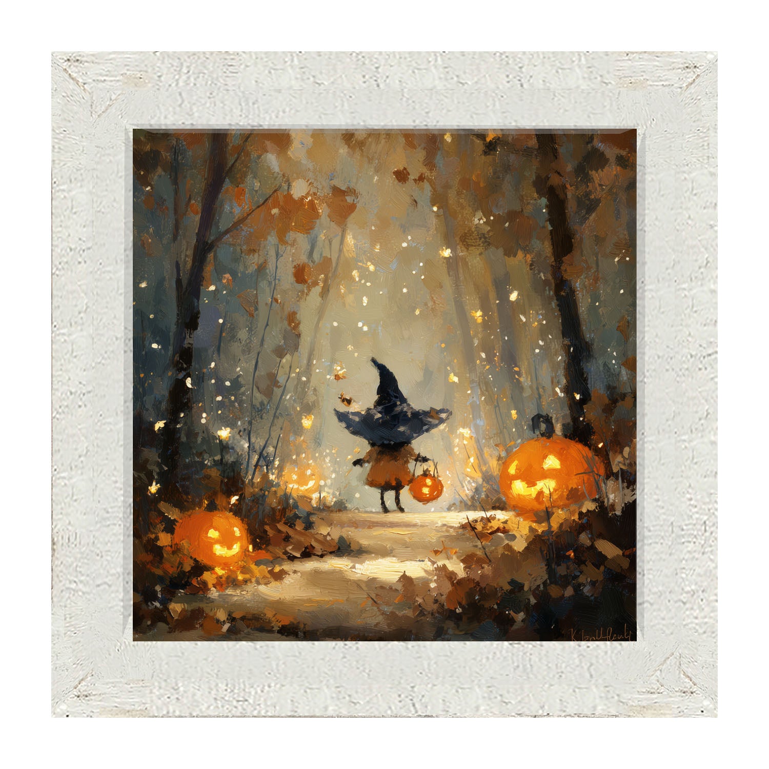 Halloween Friends - Witch on Forest Path - Framed Art