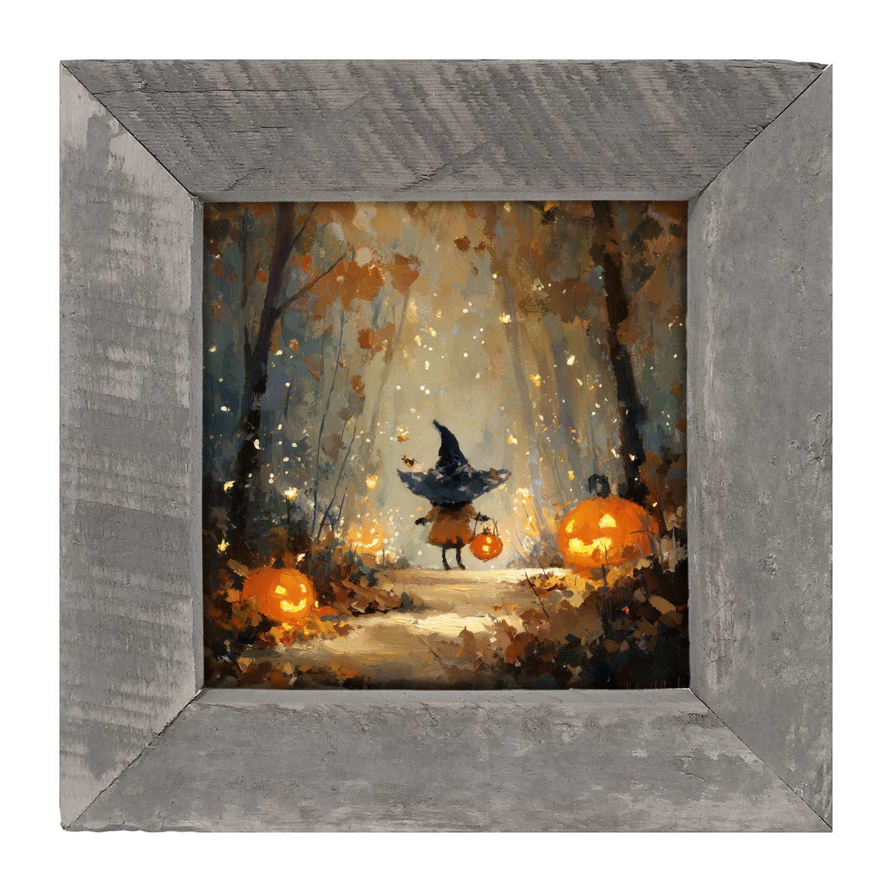 Halloween Friends - Witch on Forest Path - Framed Art