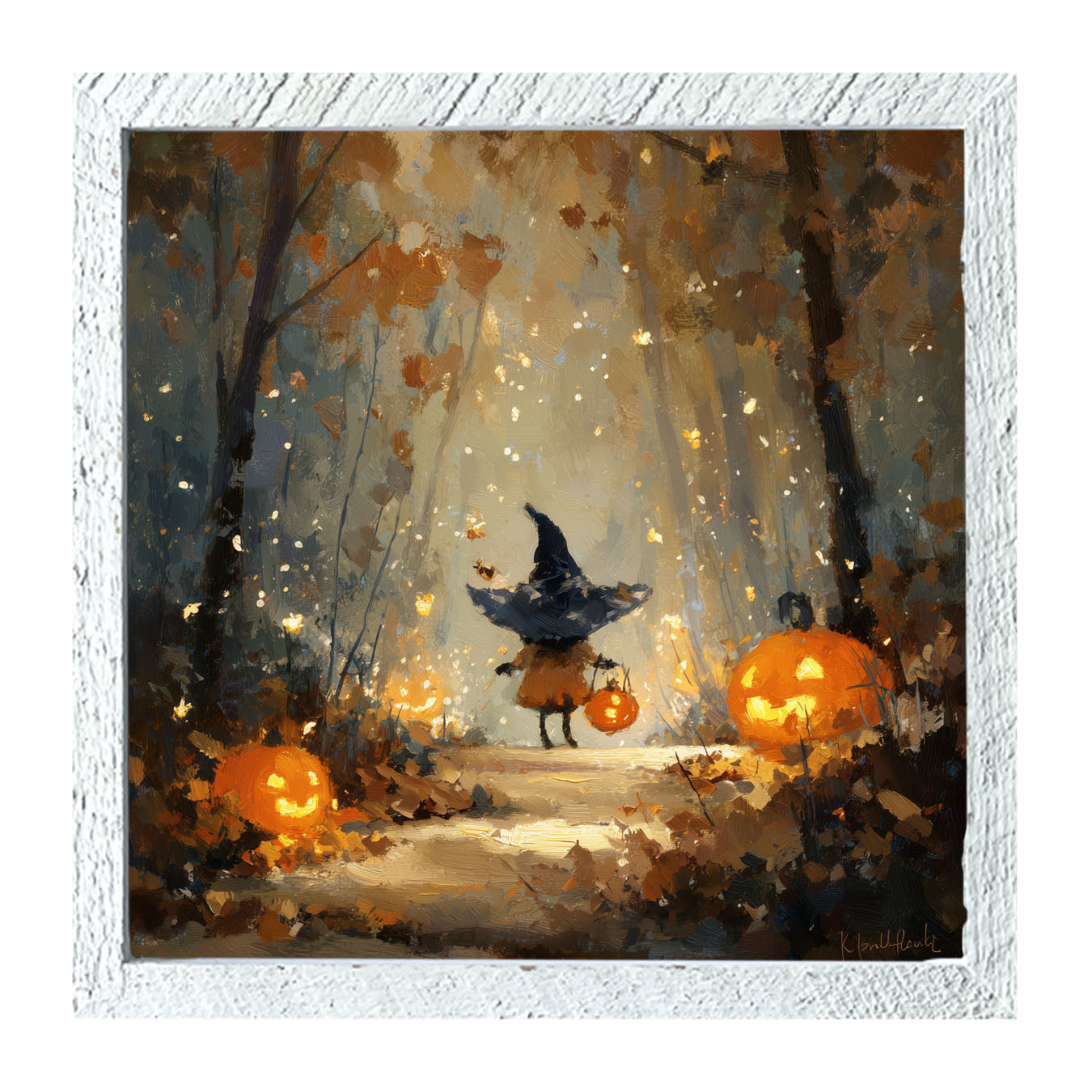 Halloween Friends - Witch on Forest Path - Framed Art