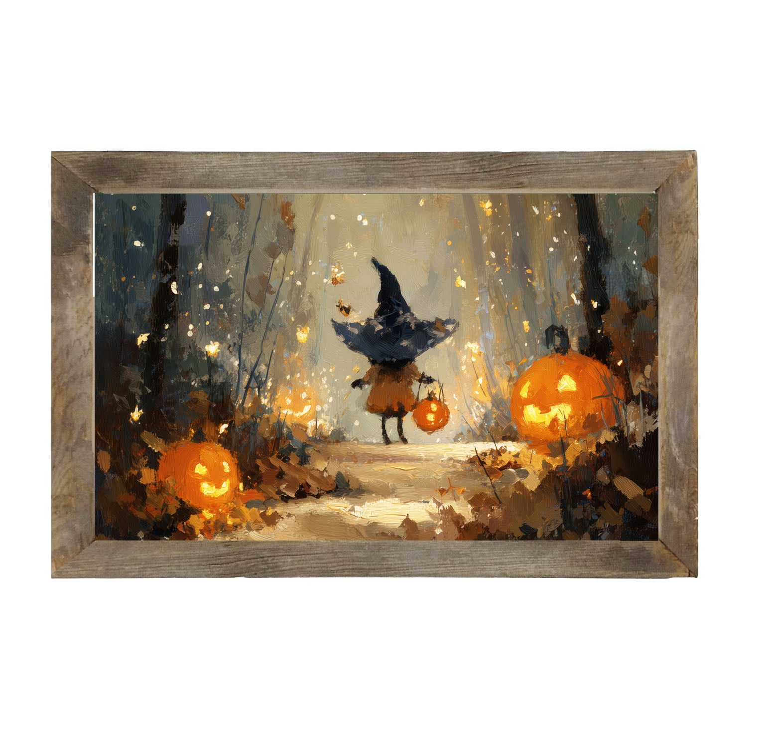 Halloween Friends - Witch on Forest Path - Framed Art