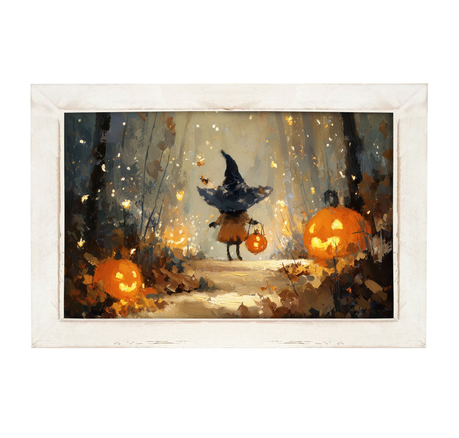 Halloween Friends - Witch on Forest Path - Framed Art