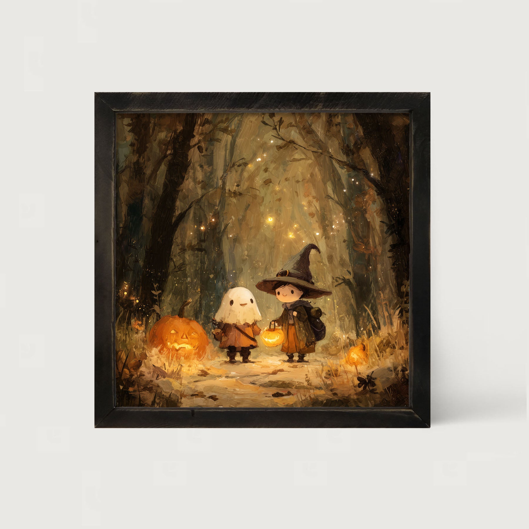 Halloween Friends - Ghost and Witch - Framed Art