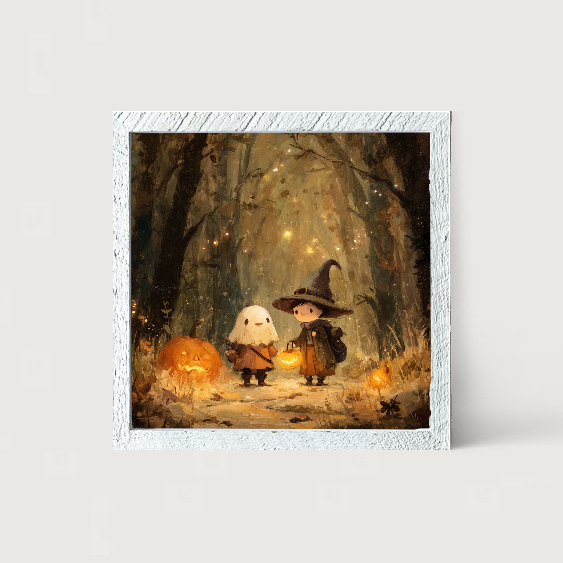 Halloween Friends - Ghost and Witch - Framed Art