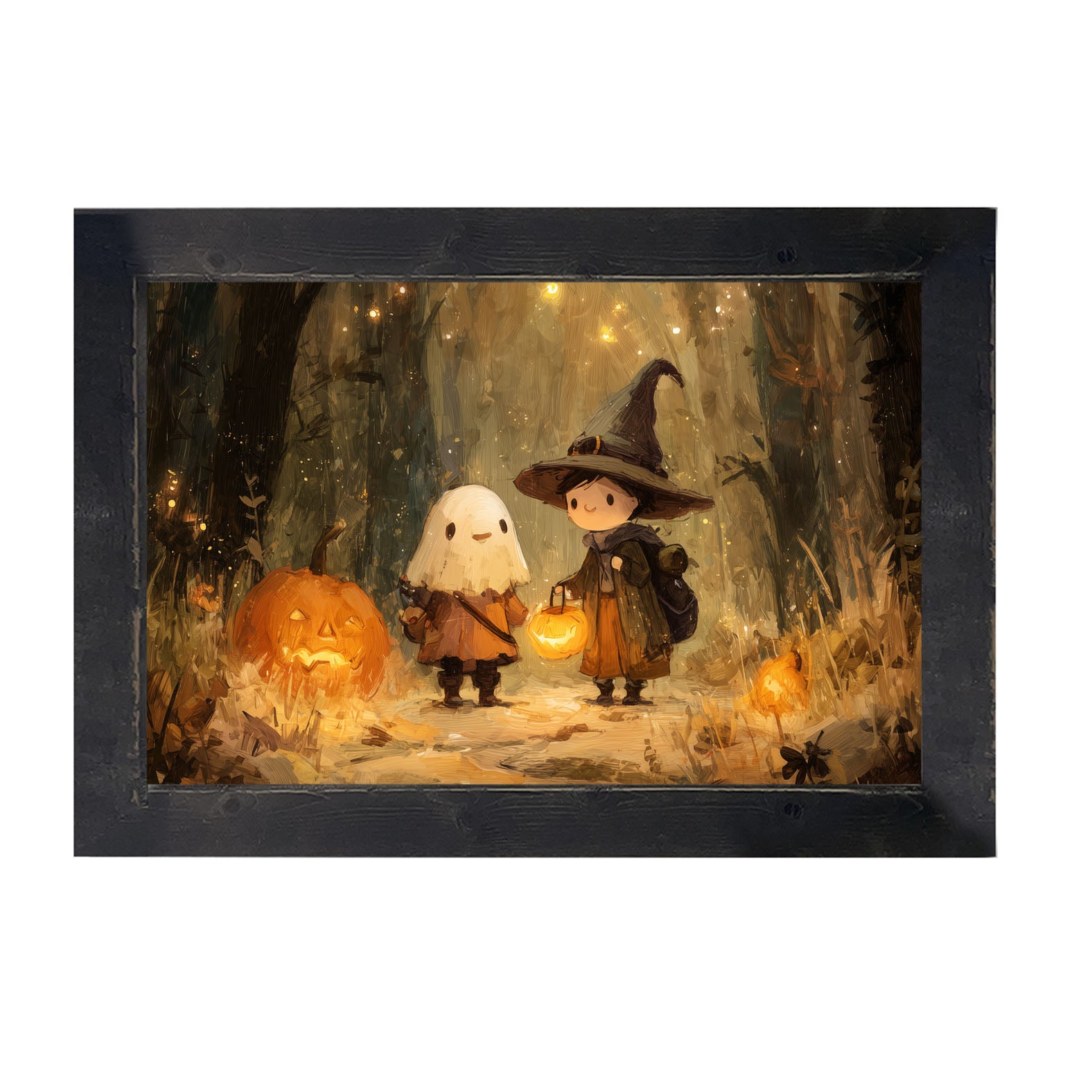 Halloween Friends - Ghost and Witch - Framed Art