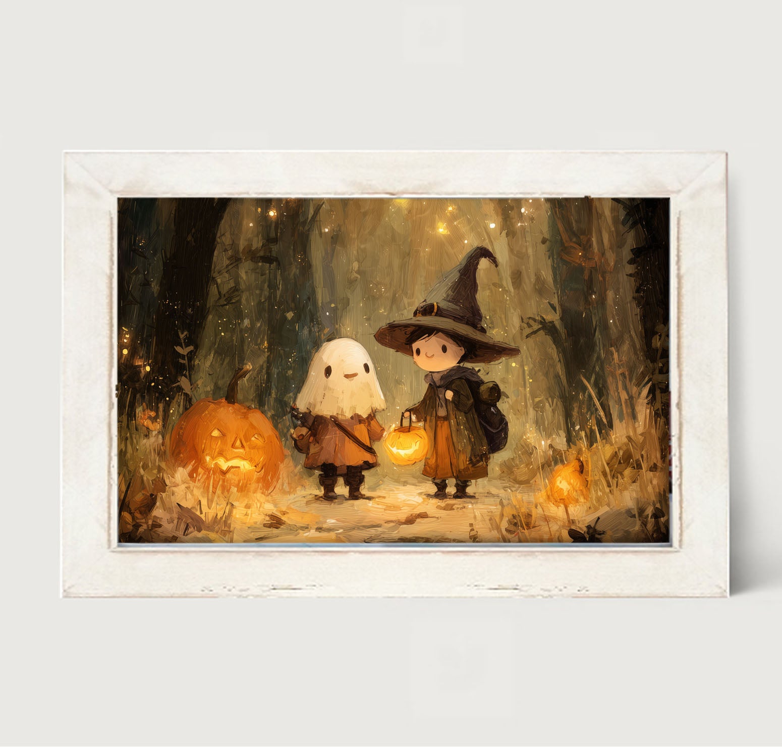 Halloween Friends - Ghost and Witch - Framed Art