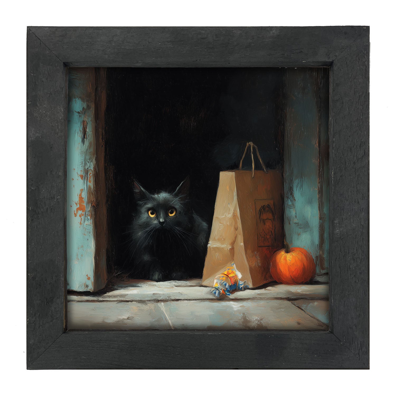 Black Cat ready to Trick or Treat - Framed Art