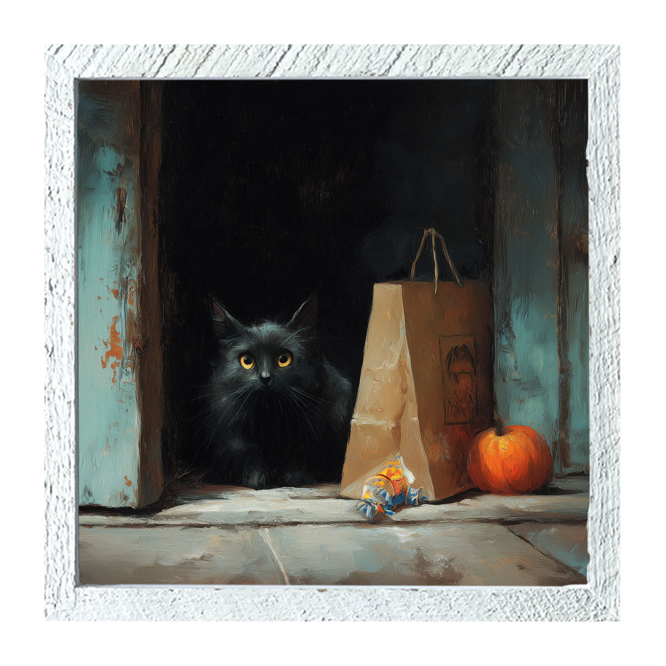 Black Cat ready to Trick or Treat - Framed Art