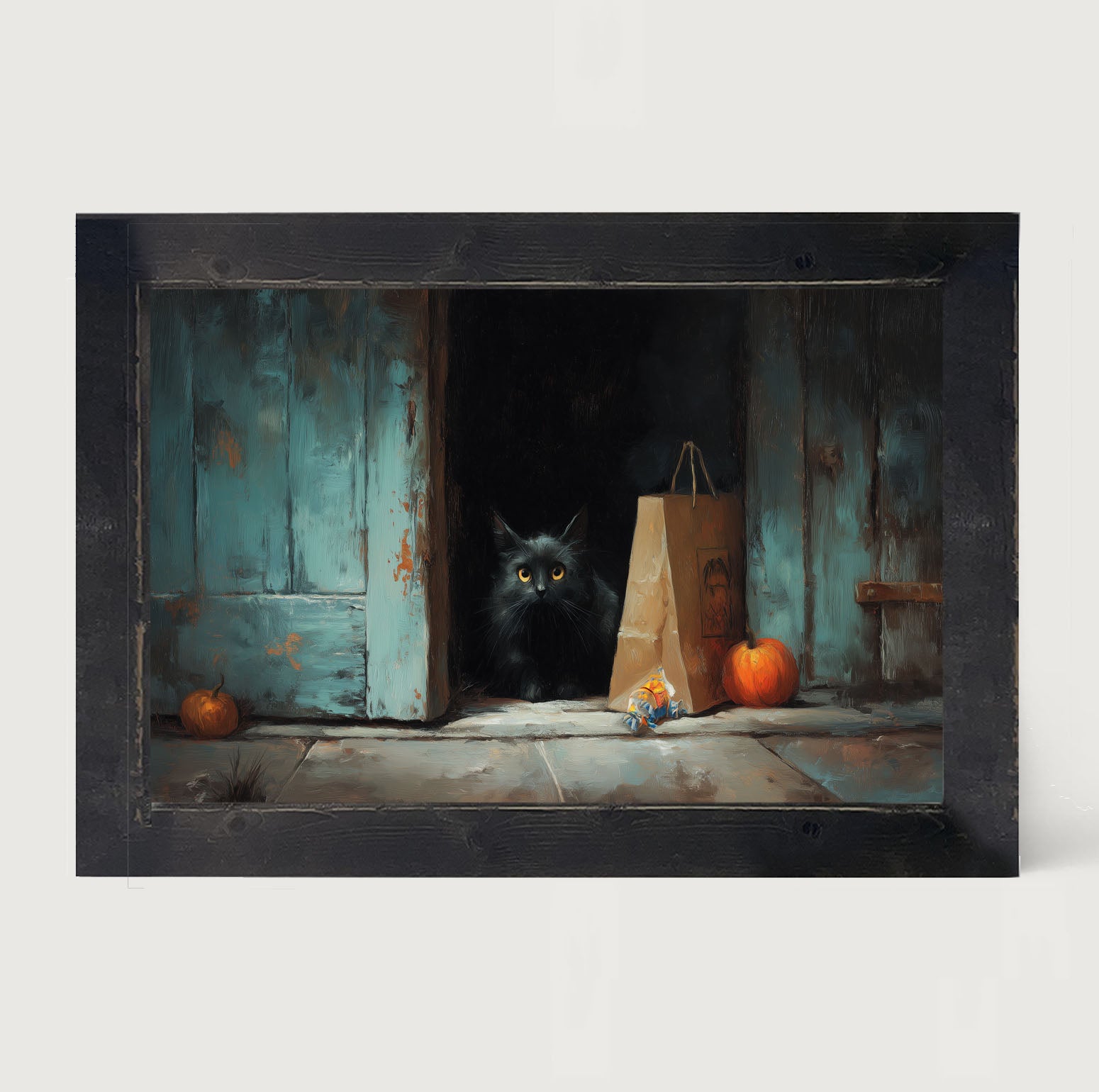 Black Cat ready to Trick or Treat - Framed Art