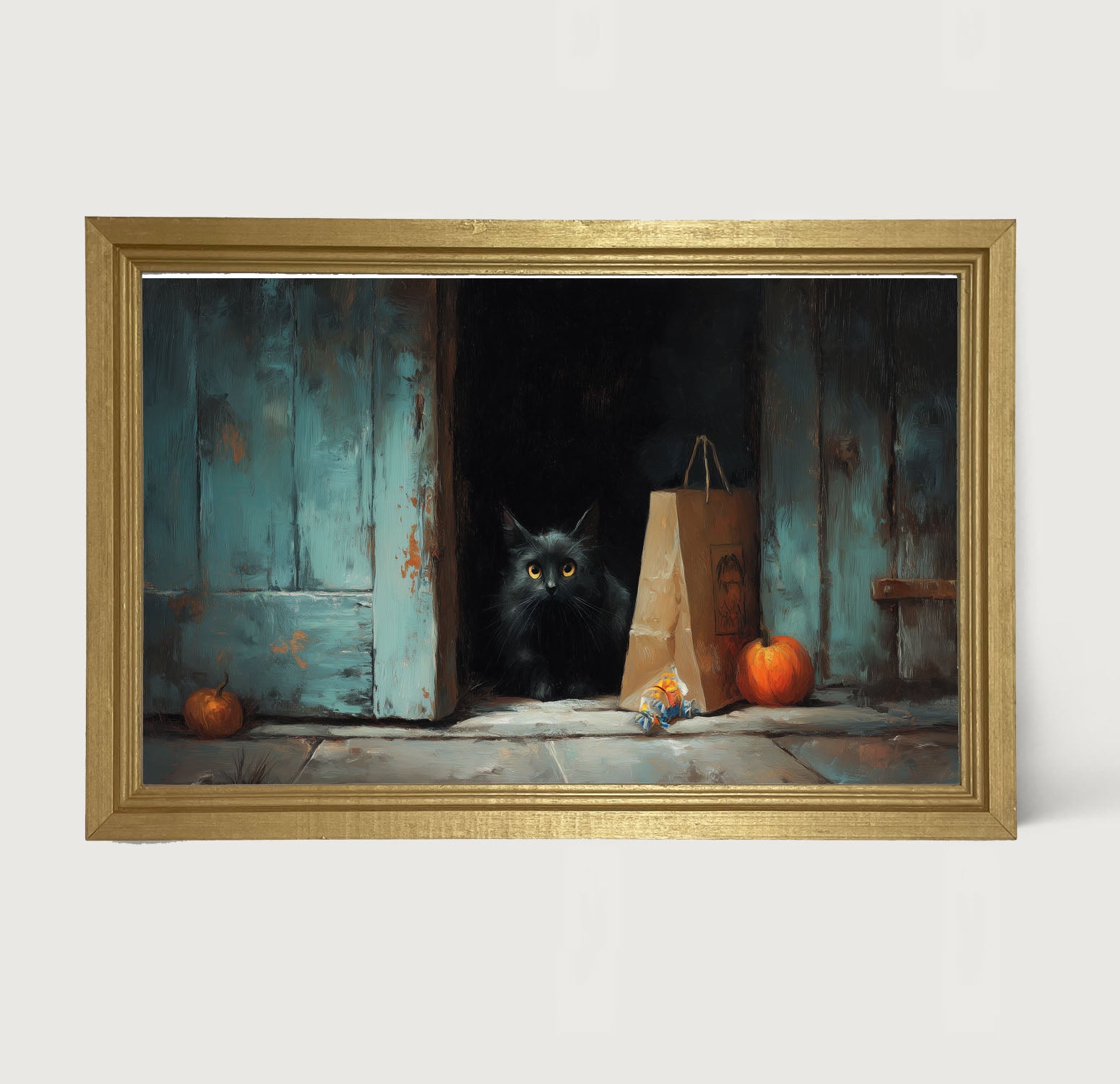 Black Cat ready to Trick or Treat - Framed Art