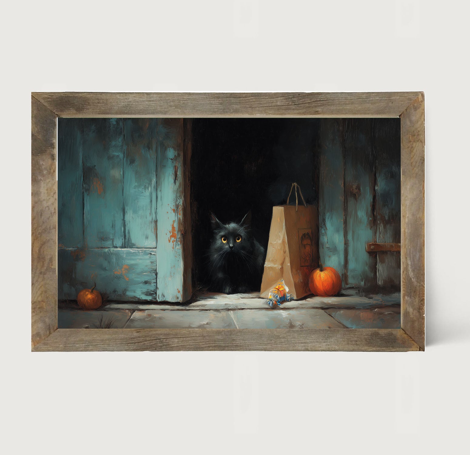 Black Cat ready to Trick or Treat - Framed Art