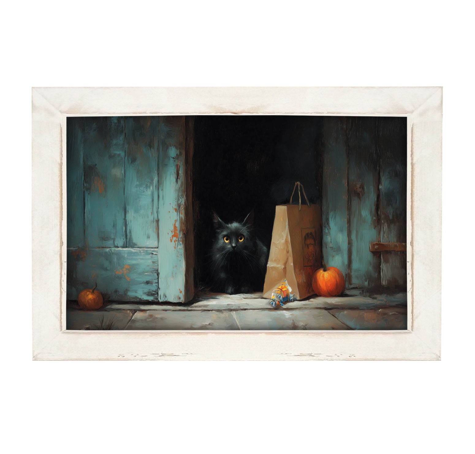 Black Cat ready to Trick or Treat - Framed Art