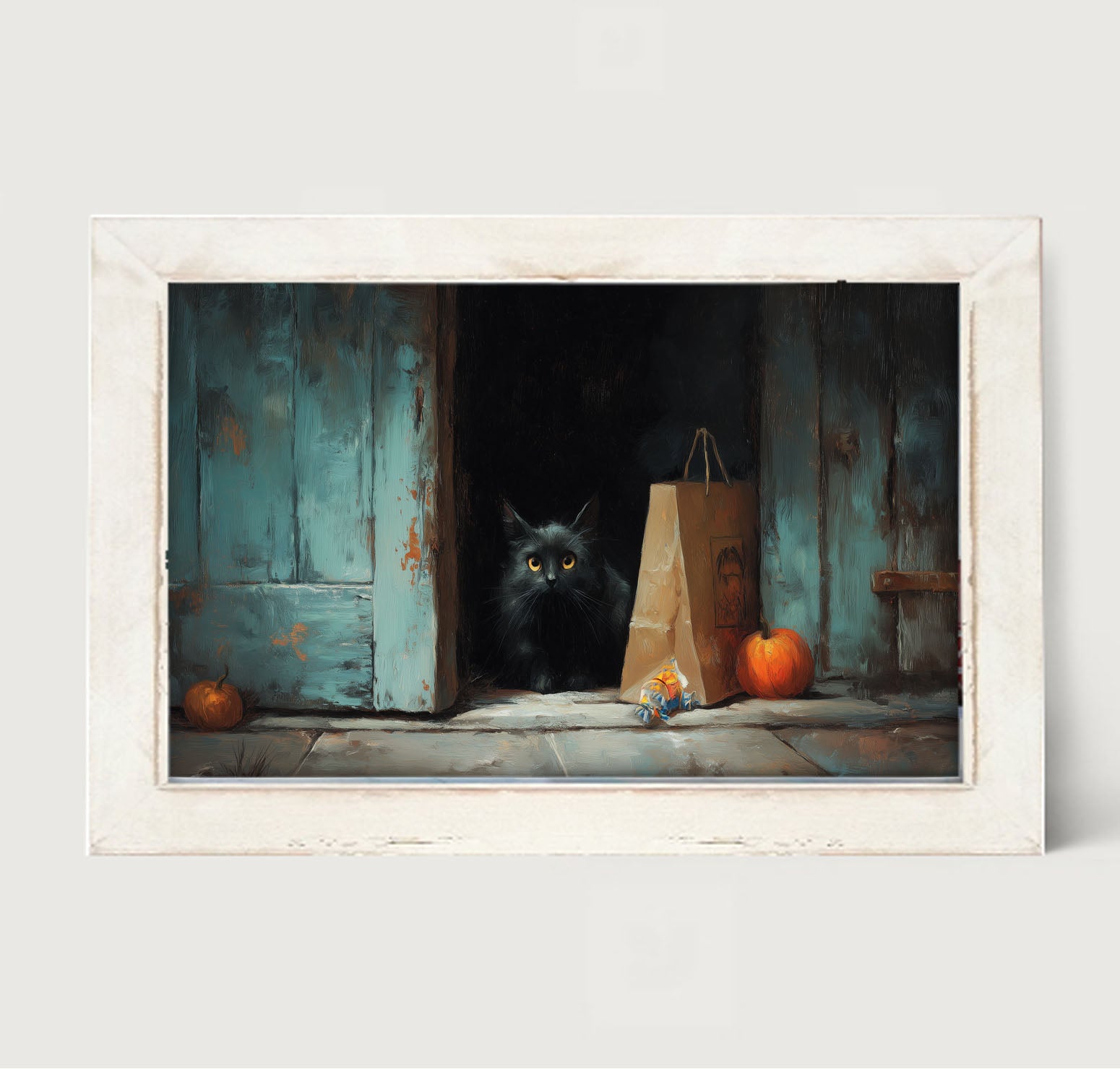 Black Cat ready to Trick or Treat - Framed Art