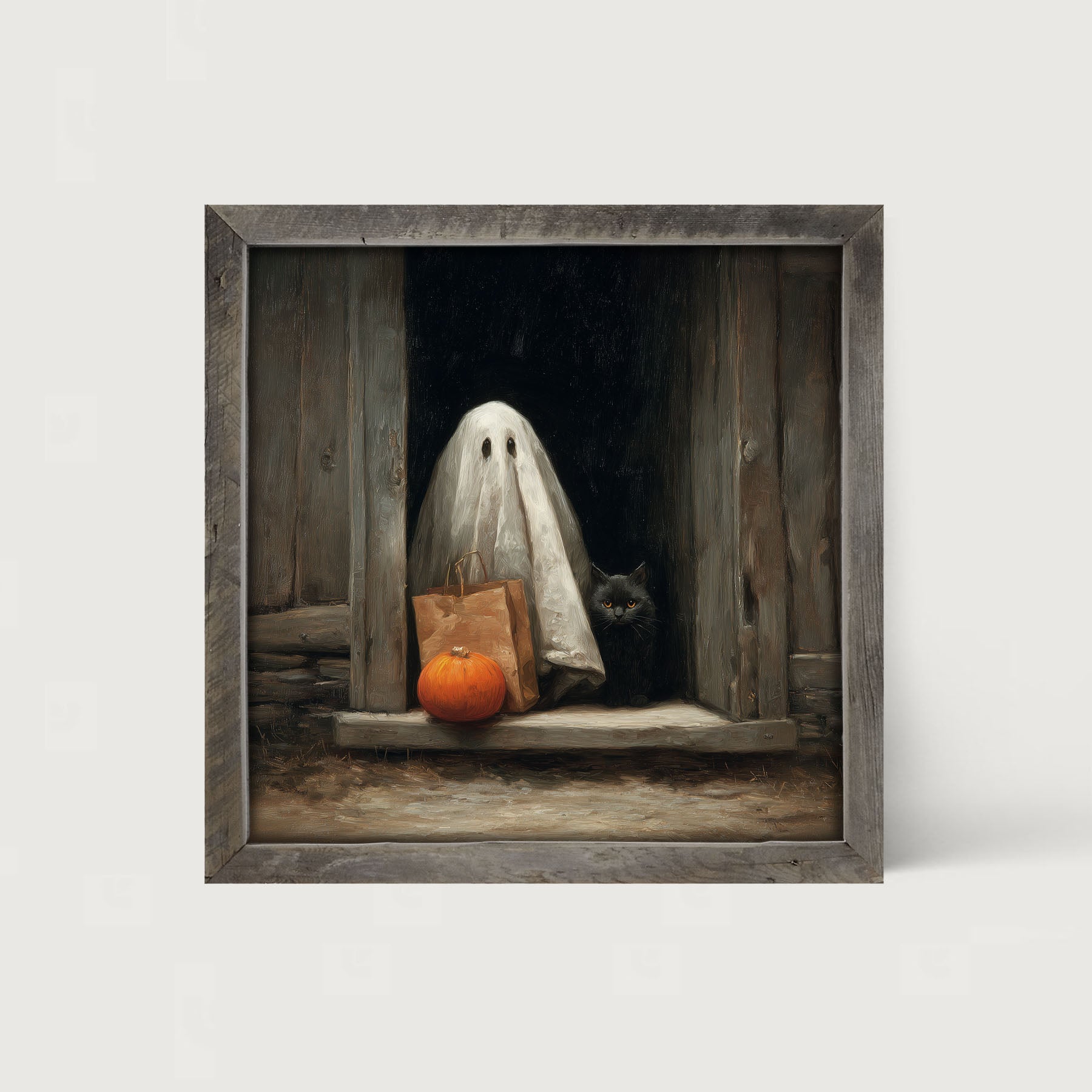 Ghost with Black Cat Trick or Treating