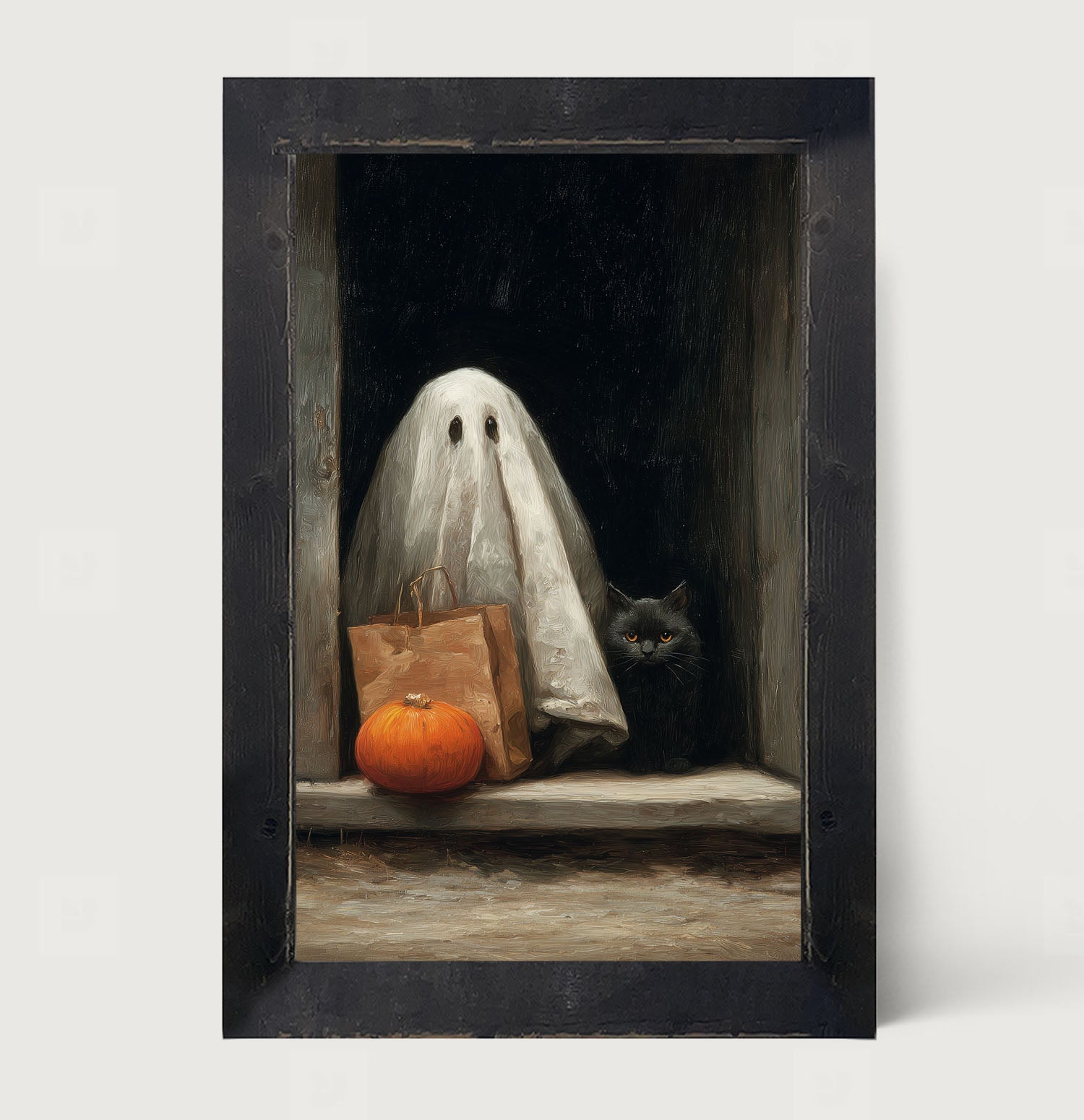 Ghost with Black Cat Trick or Treating