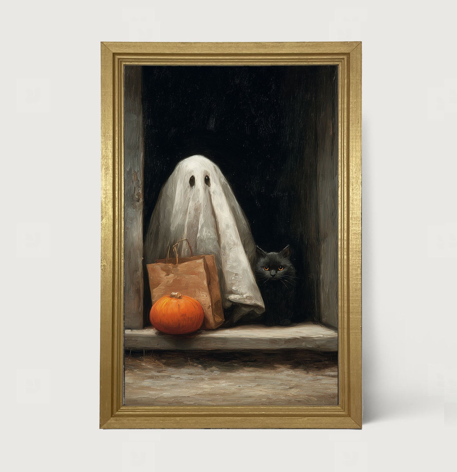 Ghost with Black Cat Trick or Treating