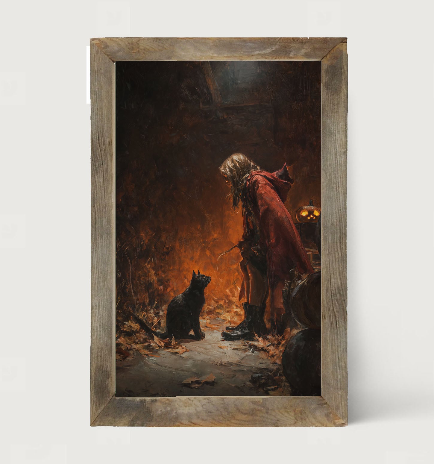 Witch with Black Cat at Night