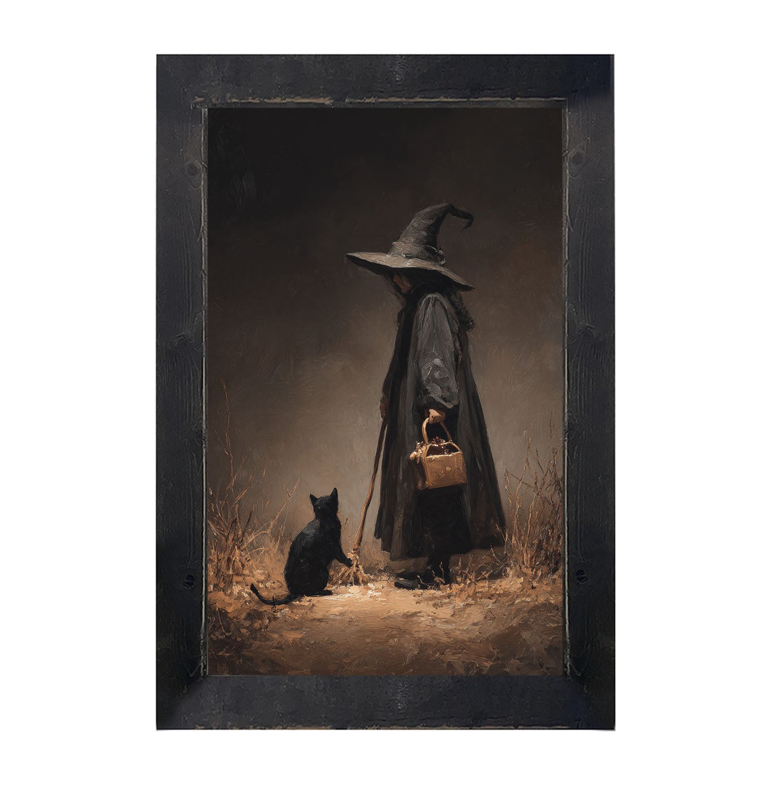 Witch with Black Cat on Path - Framed Art