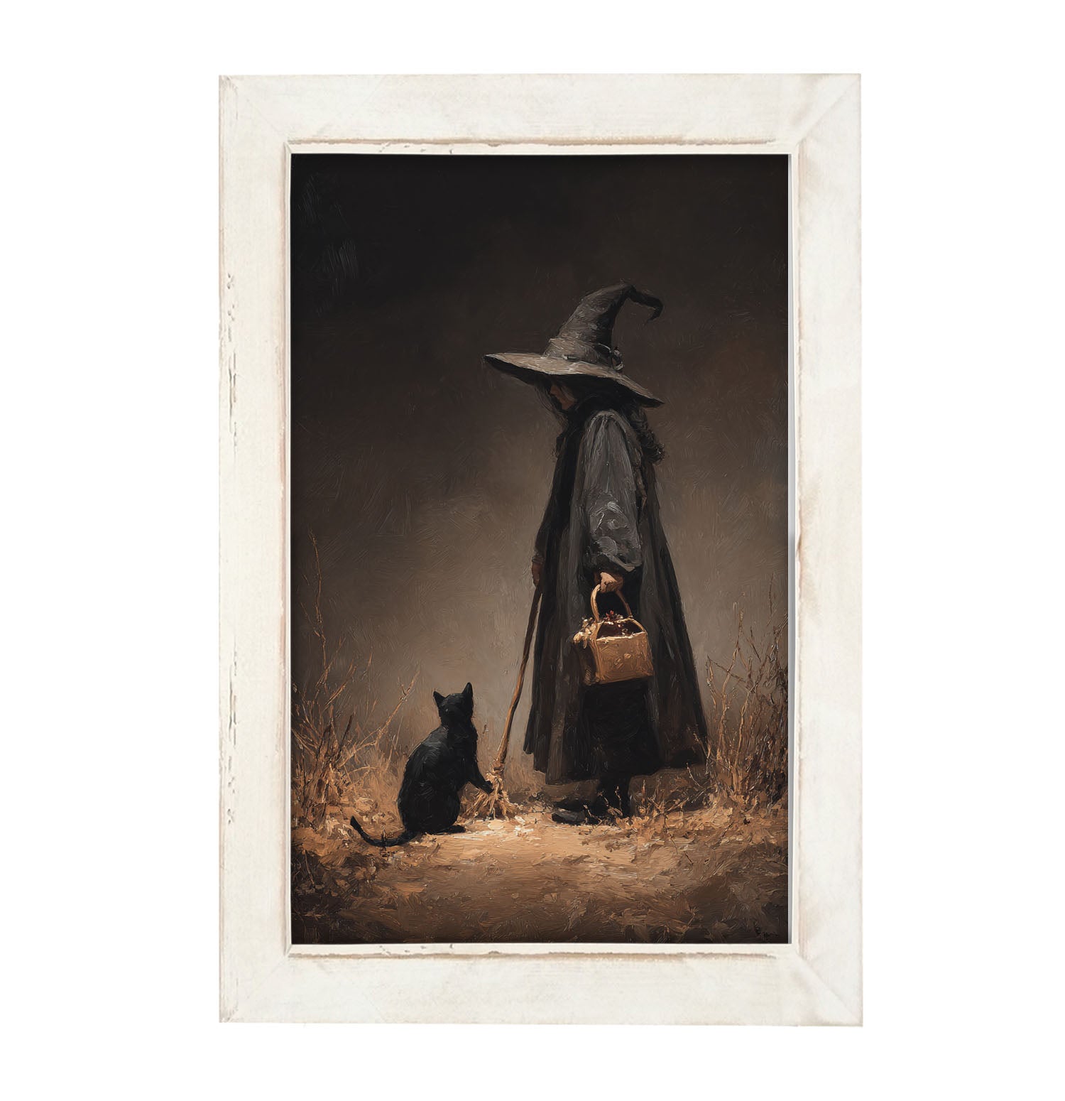 Witch with Black Cat on Path - Framed Art