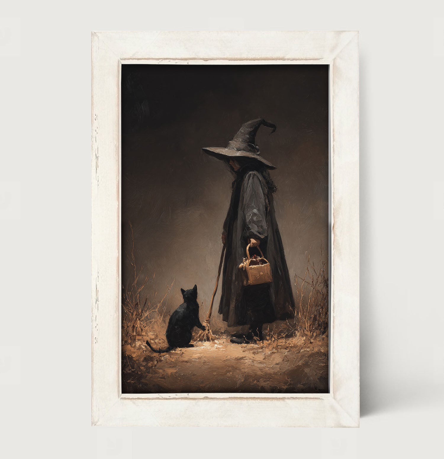 Witch with Black Cat on Path