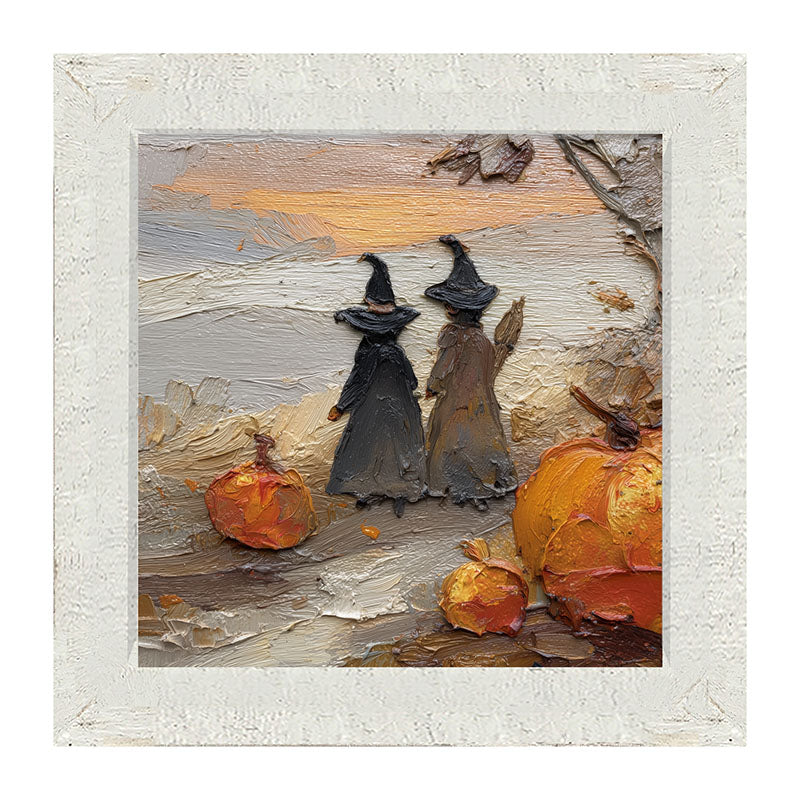 Two Witches with Pumpkins - Framed Art