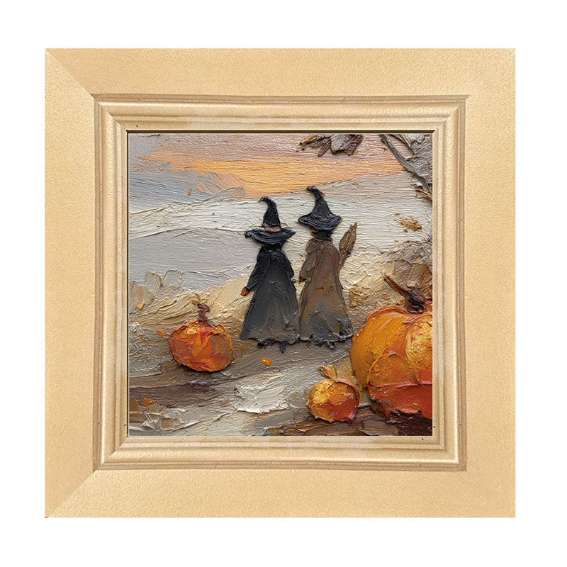 Two Witches with Pumpkins - Framed Art