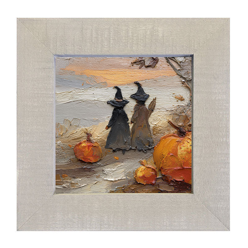 Two Witches with Pumpkins - Framed Art