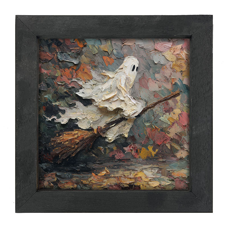 Ghost on Broom at Night - Framed Art