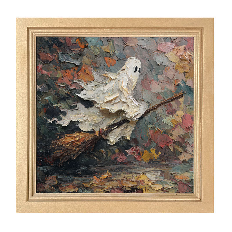 Ghost on Broom at Night - Framed Art