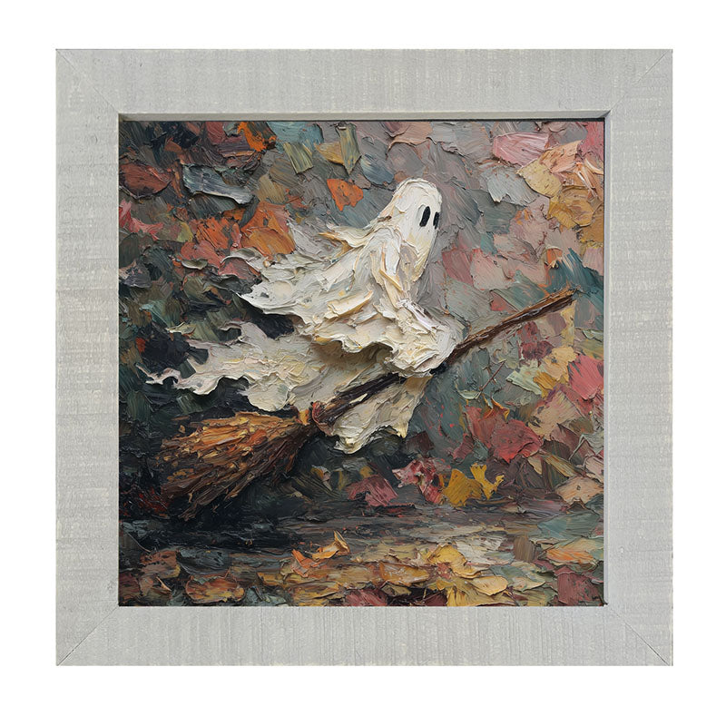 Ghost on Broom at Night - Framed Art