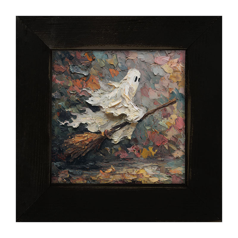 Ghost on Broom at Night - Framed Art