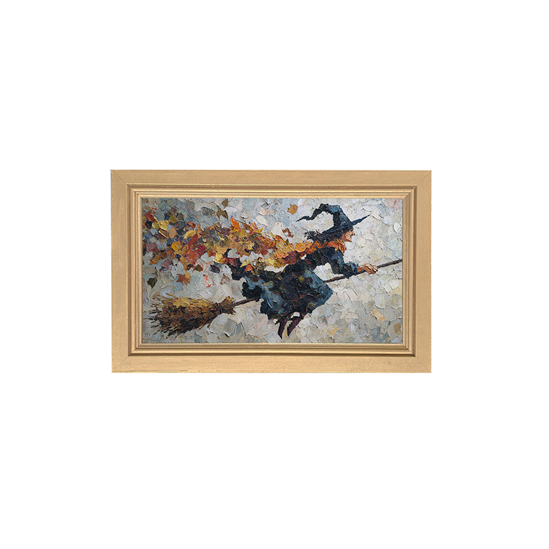 Flying Witch with Leaves - Framed Art