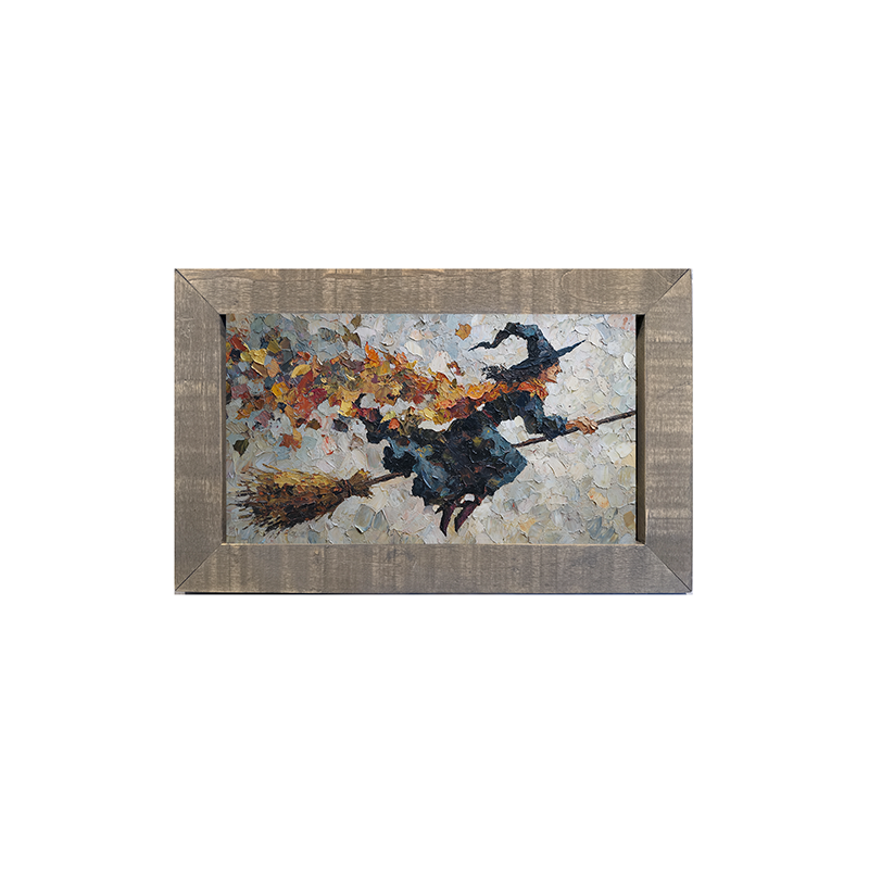 Flying Witch with Leaves - Framed Art