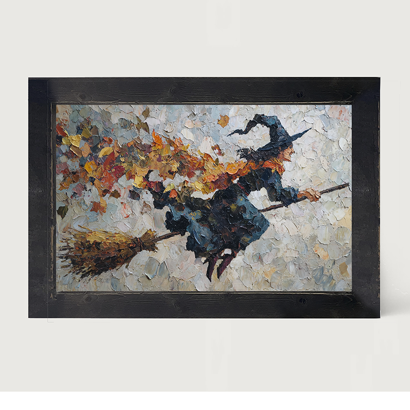 Flying Witch with Leaves - Framed Art