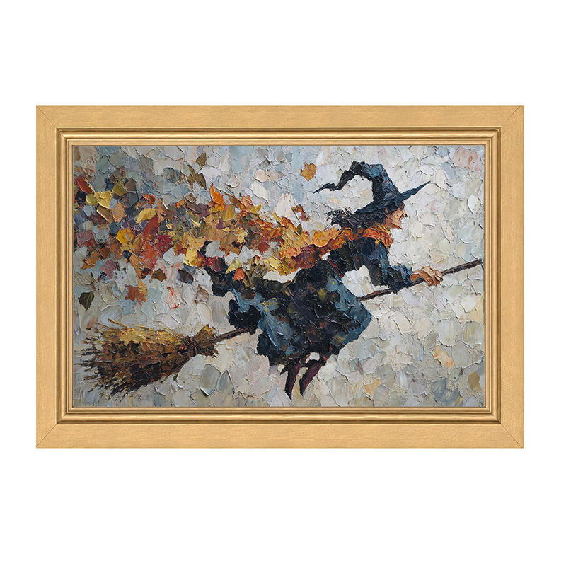 Flying Witch with Leaves - Framed Art