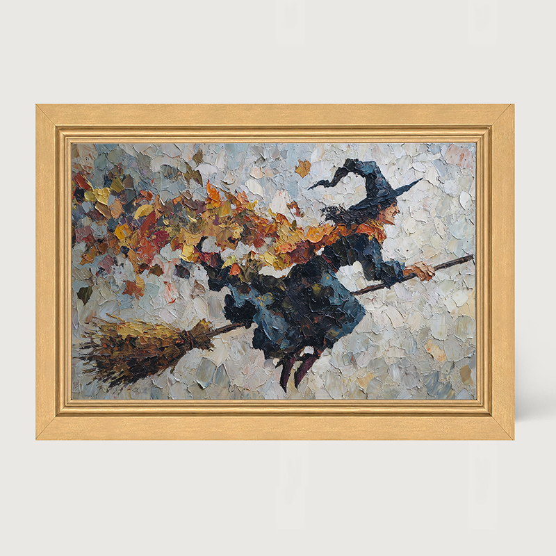 Flying Witch with Leaves - Framed Art