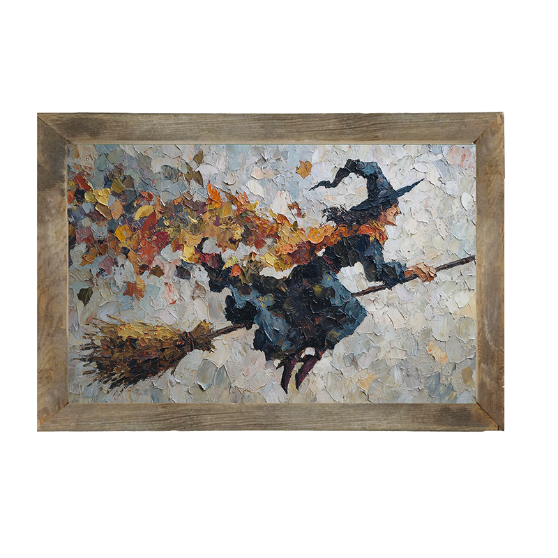 Flying Witch with Leaves - Framed Art