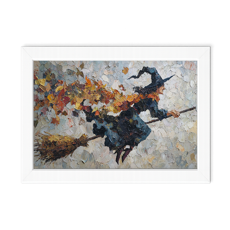 Flying Witch with Leaves - Framed Art