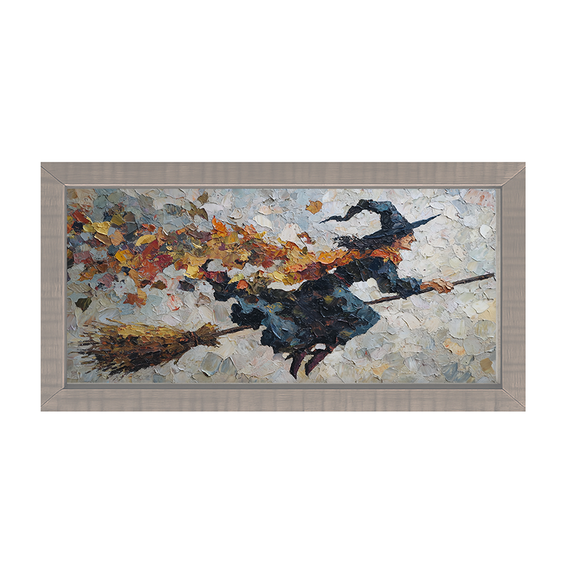 Flying Witch with Leaves - Framed Art