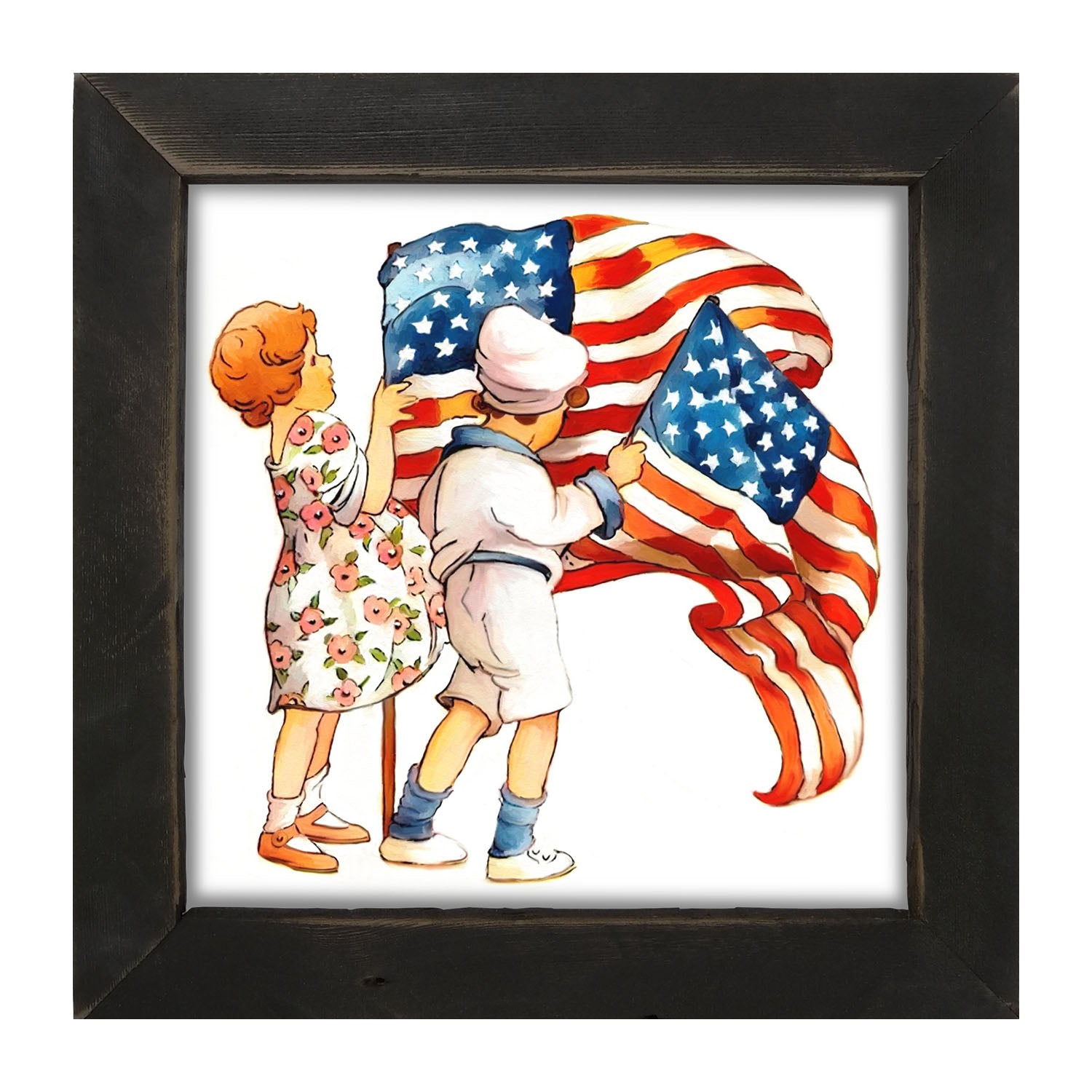 Vintage Kids with Flags - Framed art