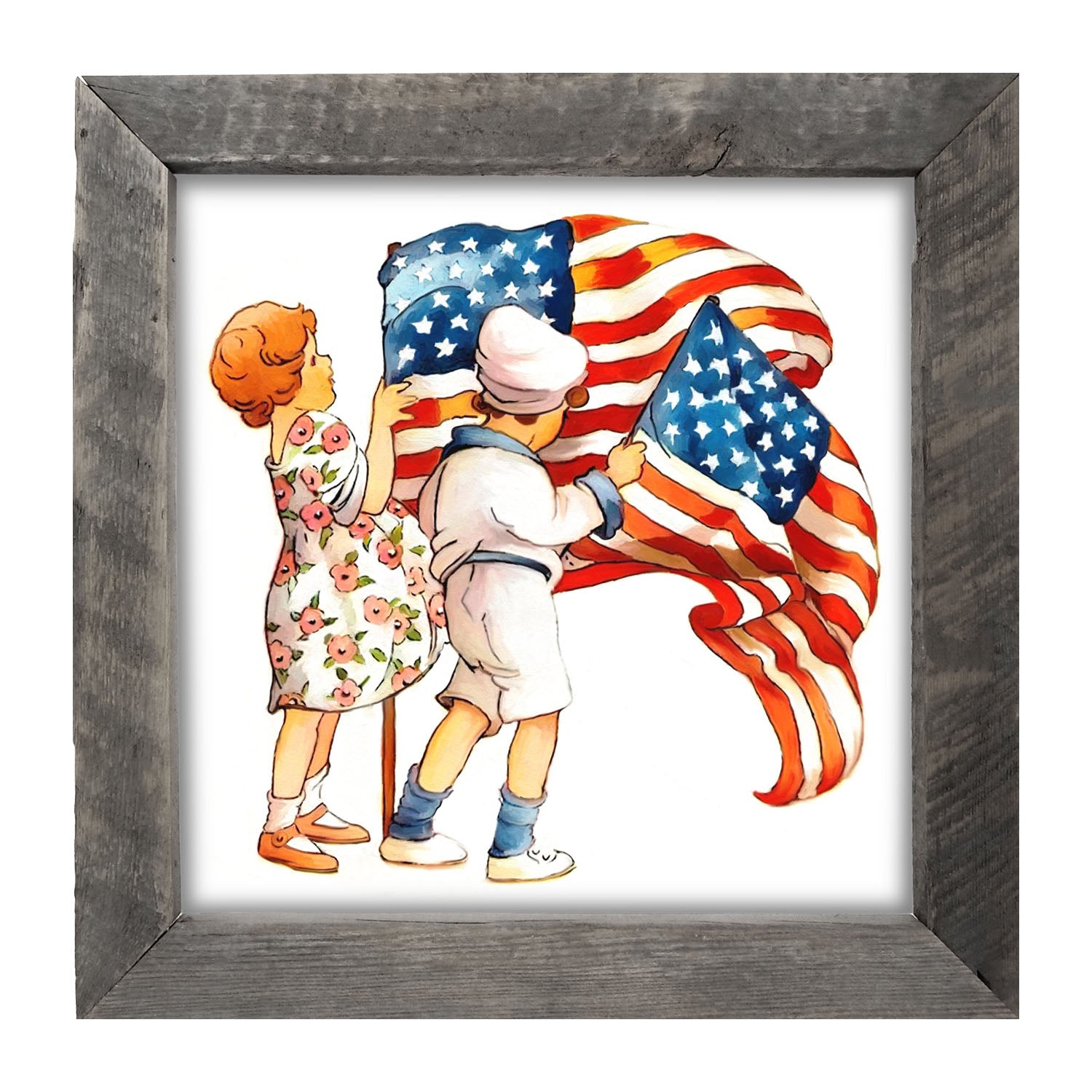 Vintage Kids with Flags - Framed art