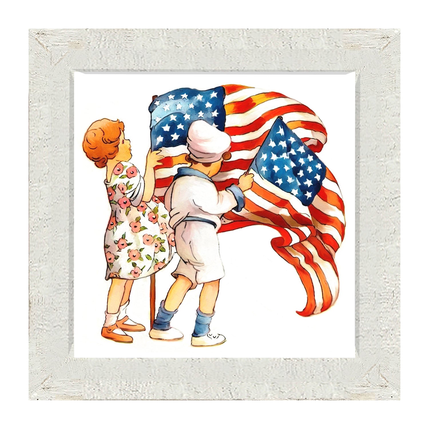 Vintage Kids with Flags - Framed art