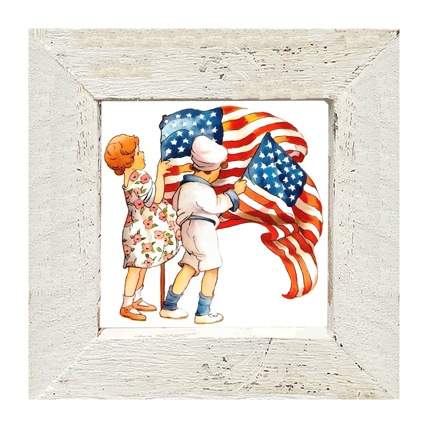 Vintage Kids with Flags - Framed art