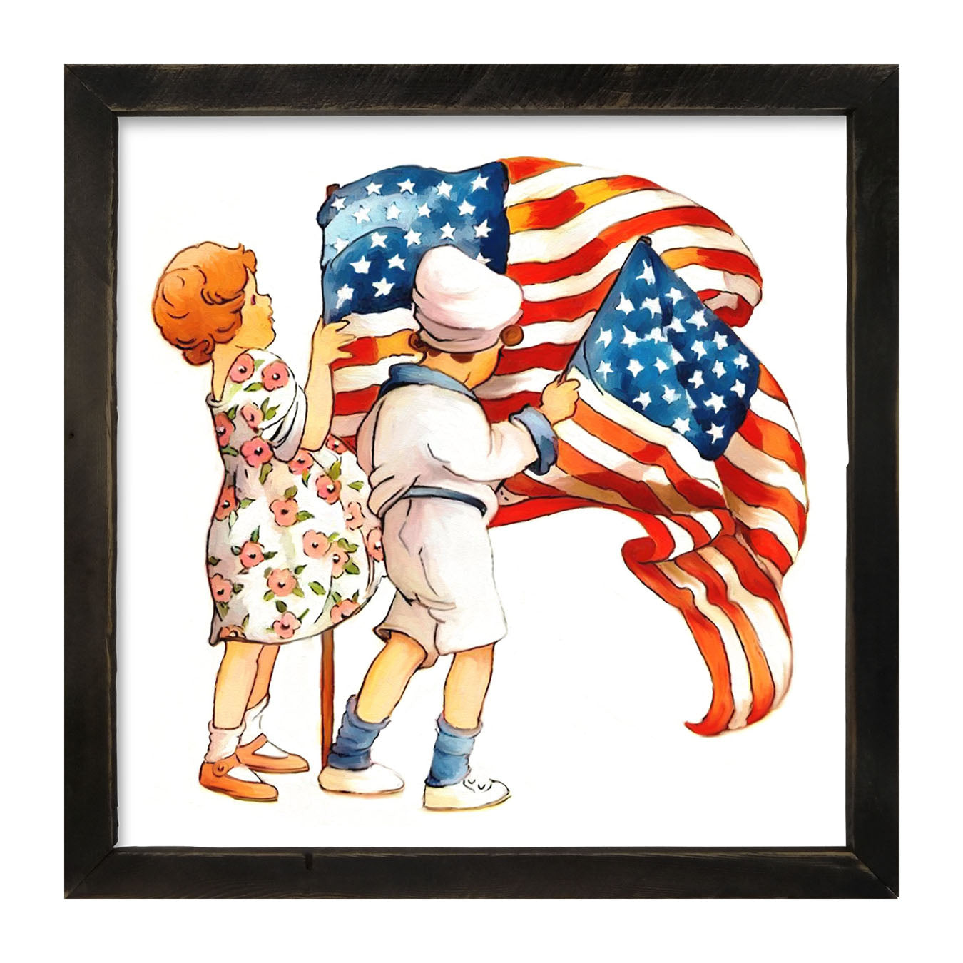 Vintage Kids with Flags - Framed art