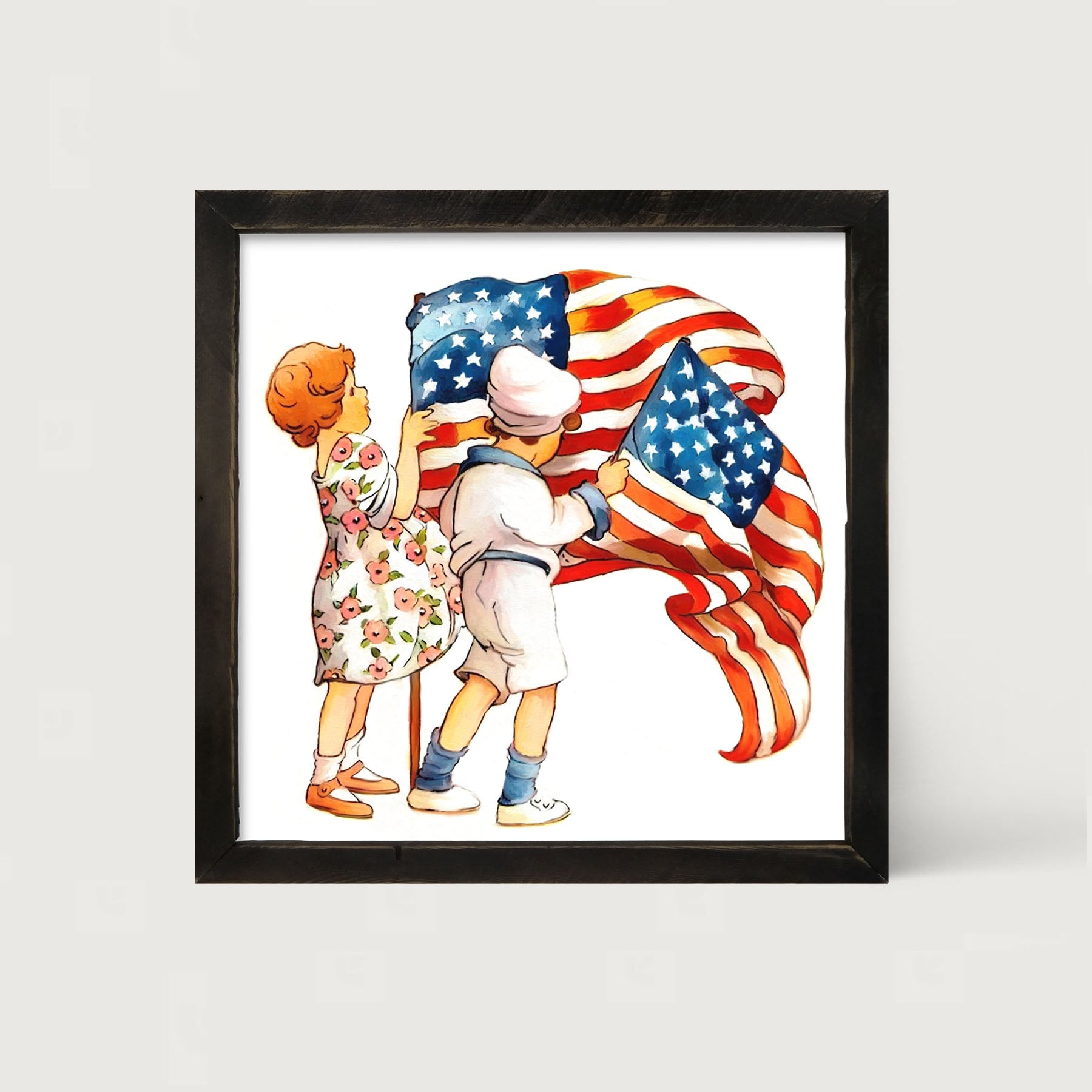 Vintage Kids with Flags - Framed art